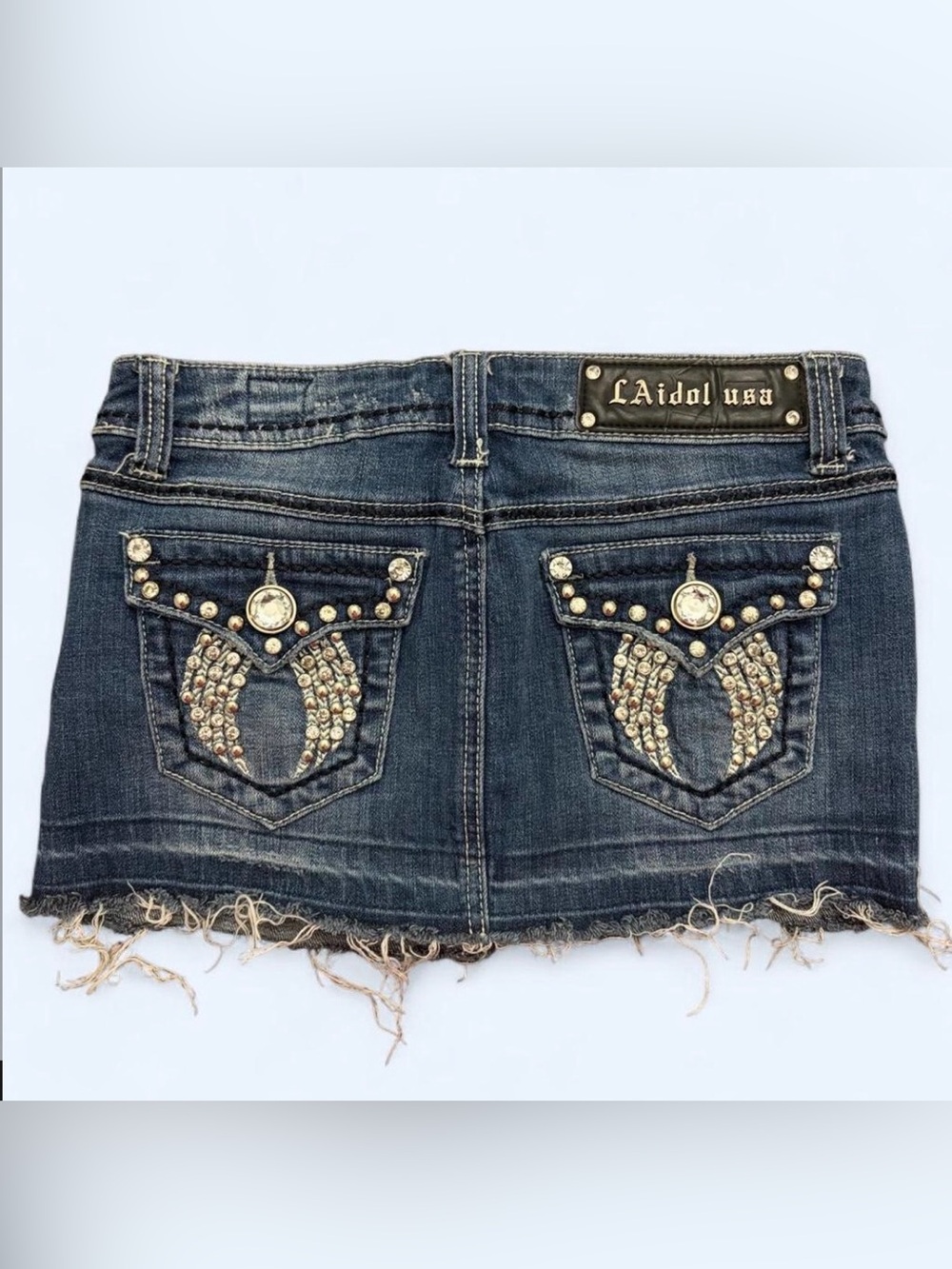 LA Idol y2k USA Embellished Denim Mini Skirt - Dark Blue